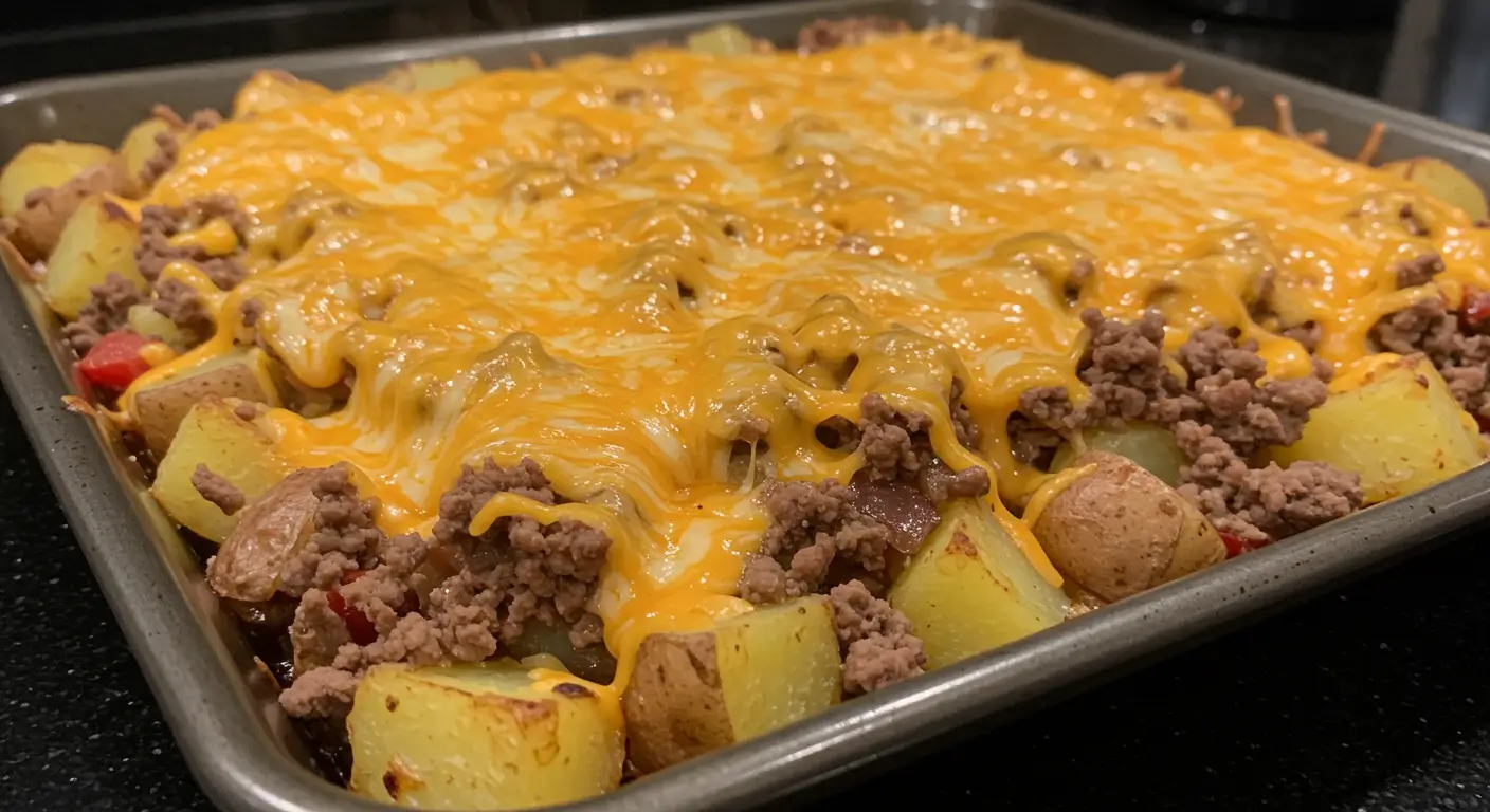 Cheesy Ground Beef & Potato Sheet Pan