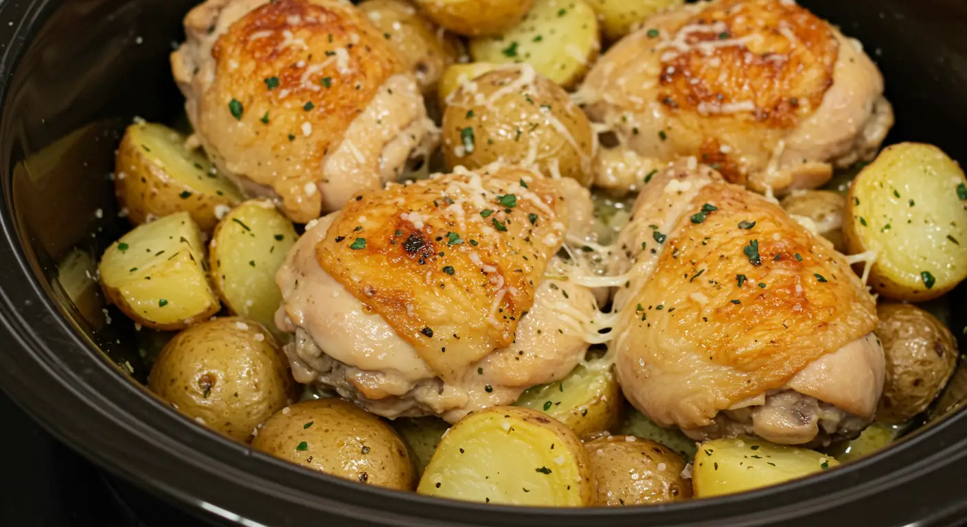 Garlic Parmesan Crockpot Chicken and Potatoes